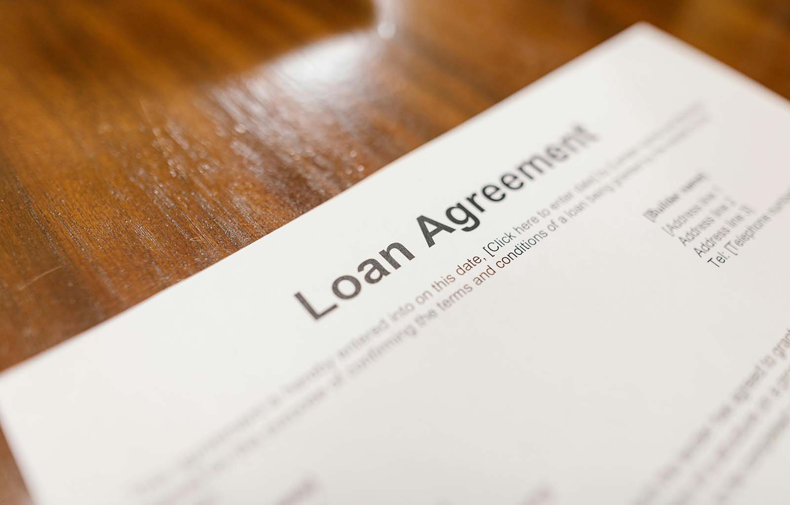 close up photo of loan agreement document