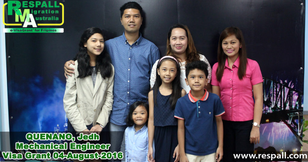 Visa Grant Photo of Jedh Quenano & Family